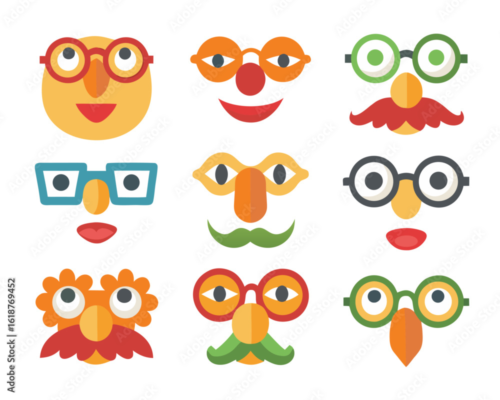 Fototapeta premium Whimsical cartoon character portrait with prominent bushy eyebrows and stylish round spectacles rendered in vibrant cmyk colors for creative projects