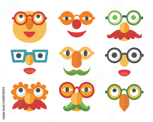 Whimsical cartoon character portrait with prominent bushy eyebrows and stylish round spectacles rendered in vibrant cmyk colors for creative projects