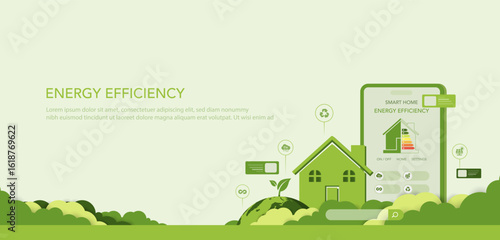 Energy efficiency concept, Thermal protection efficiency of environmentally friendly home improvement, Sustainable development,Green energy, green technology, Green vector illustration.