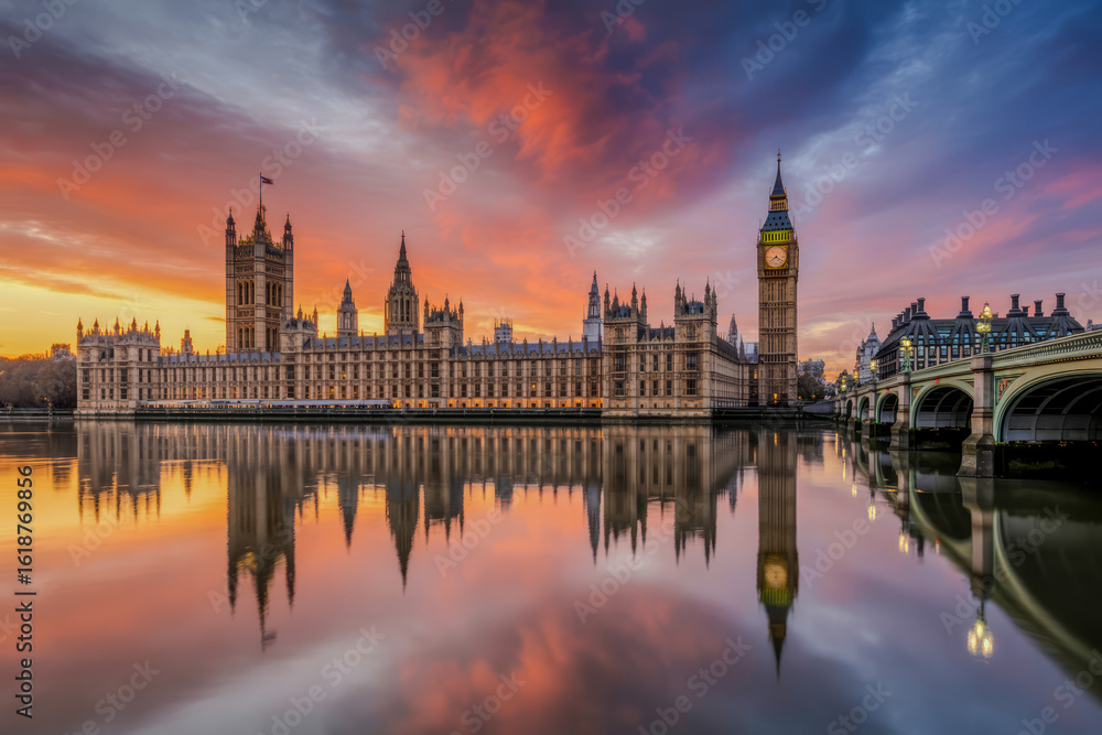Naklejka premium Palace of Westminster and Big Ben at sunset london
