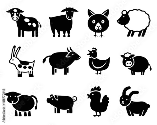 Charming and vibrant collection of whimsical farm animal characters in a lively colorful cartoon style