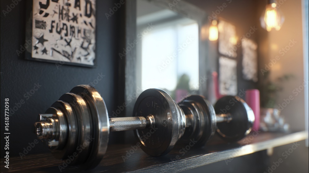 Fototapeta premium First-Person View of Lifting Dumbbells in Modern Home Gym
