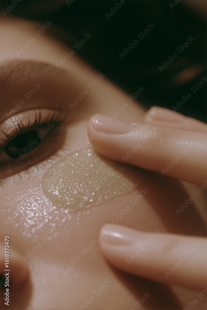Obraz premium Close-Up of Natural Face Scrub Application on Glowing Skin