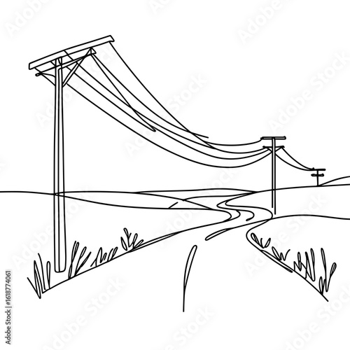 Power lines in minimalist style in black and white representing utility infrastructure