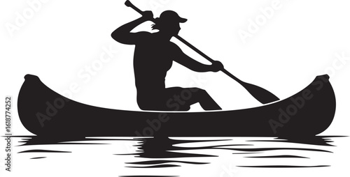 Canoeist rowing in canoe silhouette