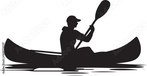 Canoeist rowing in canoe silhouette