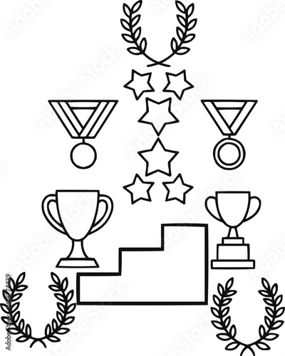 Winning & Ranking Icons Set  Trophy, Medal, Podium, and Award Vectors