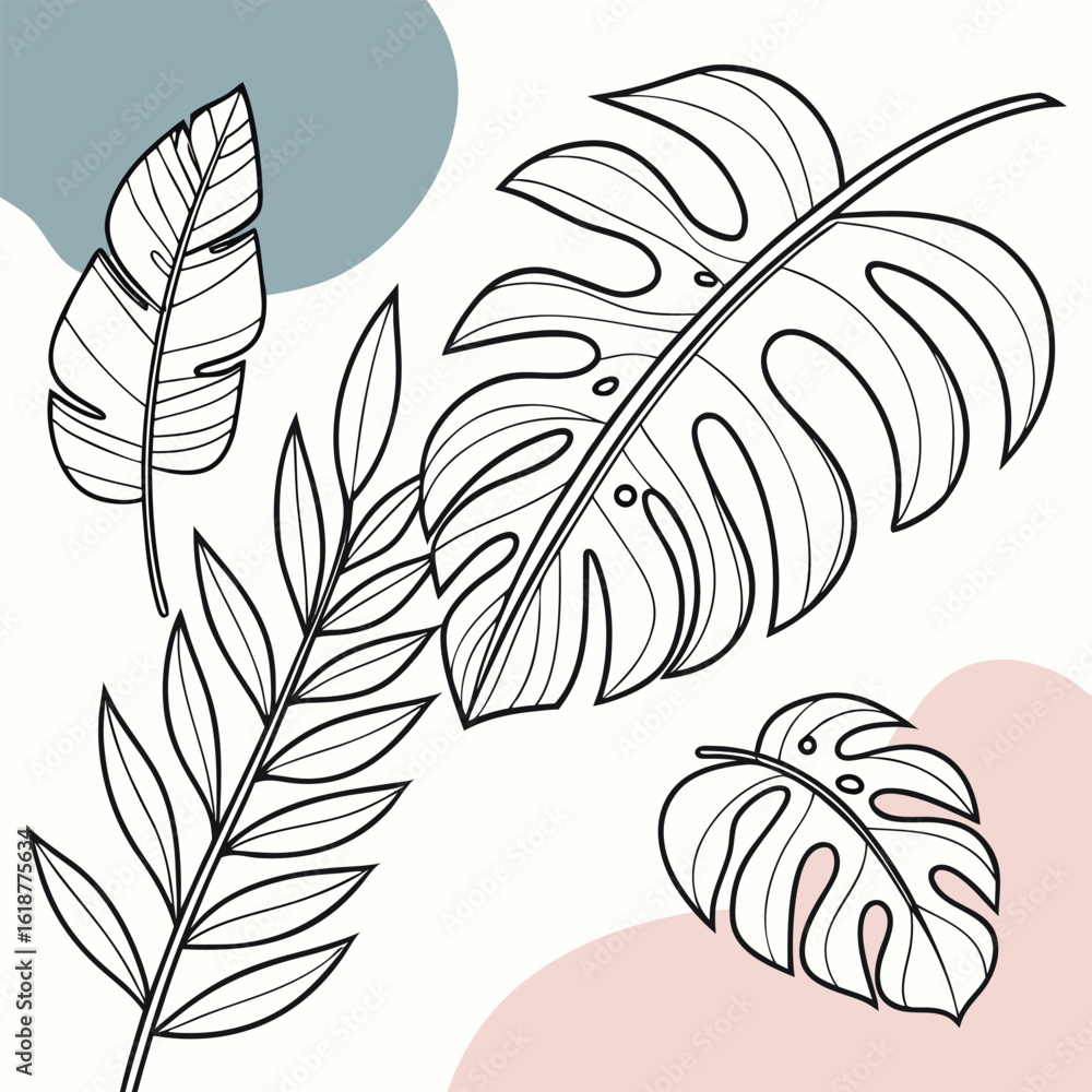 Obraz premium Neon Tropical Foliage and Cat Illustration on a Black Background Design