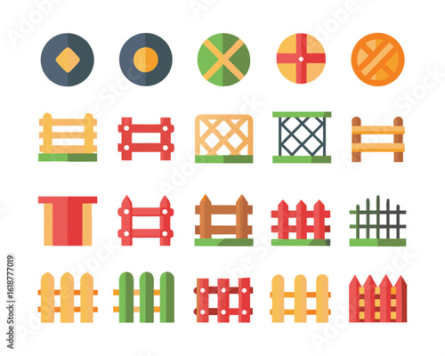 Comprehensive collection of protective barrier symbols and graphics on a dark backdrop featuring diverse designs for security and boundary representation