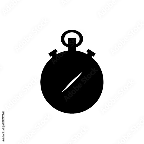 A black stopwatch on a neutral background.