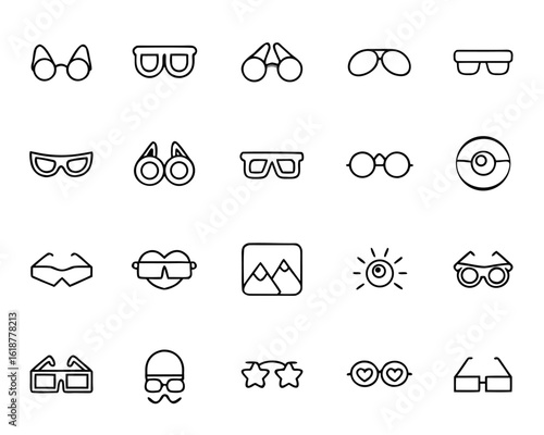 Collection of stylish eyewear symbols including sunglasses and spectacles presented as a cohesive graphic design element for various applications