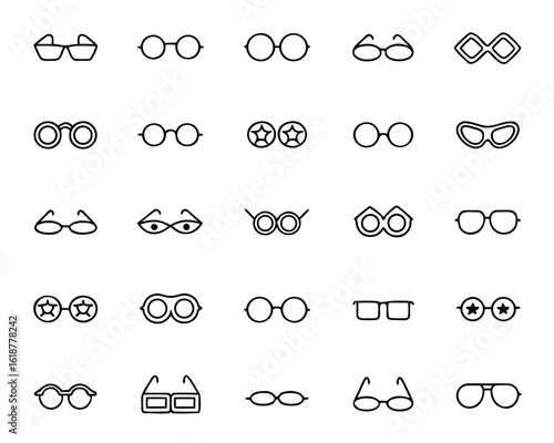 Collection of stylish eyewear and sunglass symbols for modern design projects and visual communication needs