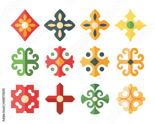 Ornate gothic medieval game border collection with fantasy elements and decorative flourishes in black yellow cyan magenta