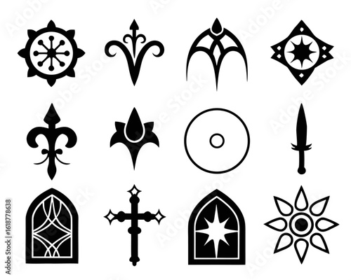 Ornate gothic medieval game border design collection with intricate fantasy scrollwork and decorative elements for gaming interfaces