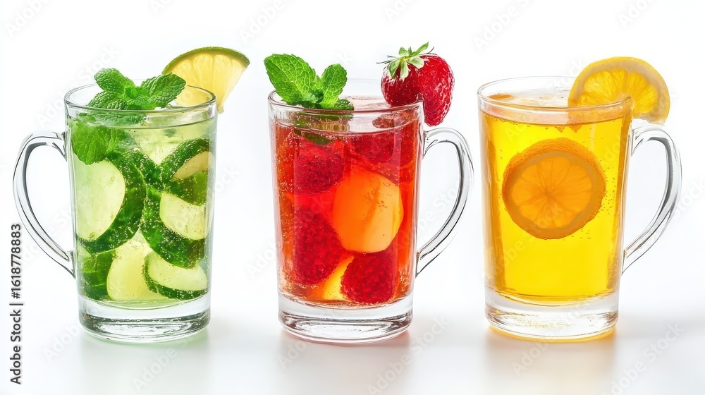 Refreshing Summer Beverage Selection with Fruits and Herbs Refreshing Summer Beverage Selection with Fruits and Herbs