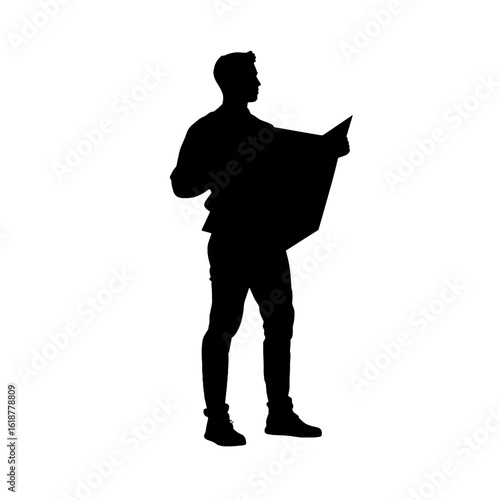 Silhouette of a man reading a map, navigating his journey.