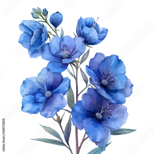 Delphinium Flower, watercolor illustration vector, isolated on a white background.