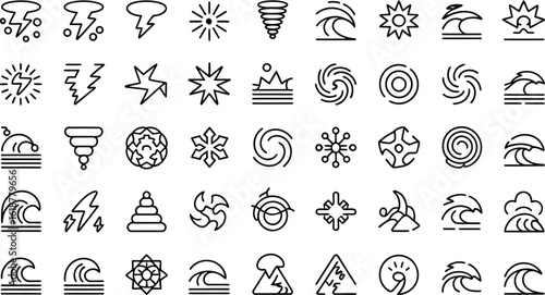Dynamic weather icons capture storms, wind, waves, and natural forces for impactful design