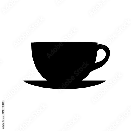 A minimalist silhouette of a cup of coffee with saucer.