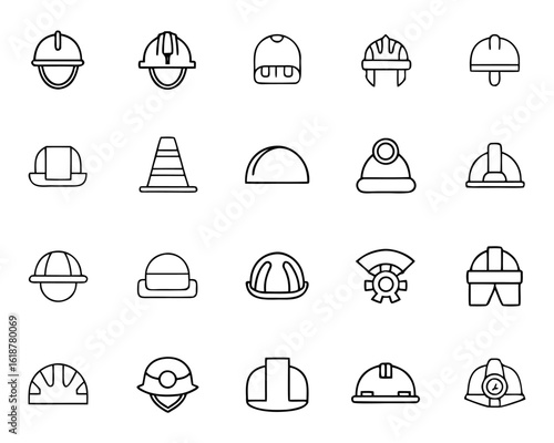 Simple flat design of a protective headwear for construction workers and industrial sites presented in monochrome with accent colors on a clean background