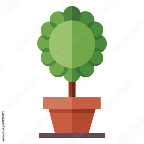 Potted topiary plant vector on white background.