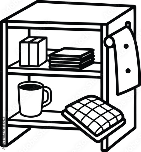 dorm with tidy shelf mug and warm blanket