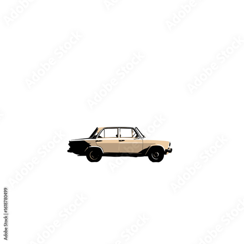 A vintage classic car displayed against a stark background.