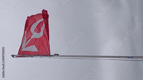Flag  of the owners of Orlik above Humpolec castle flutters in a light wind