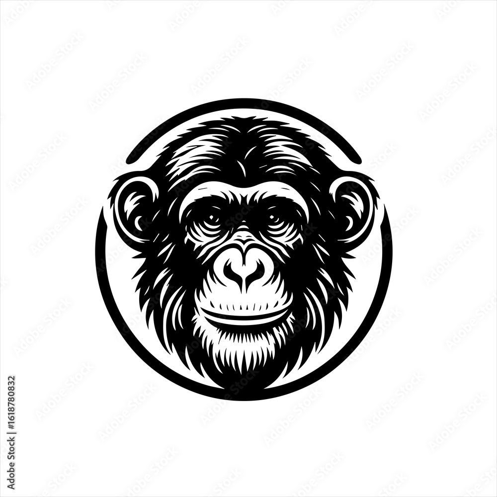 Obraz premium Stylized Chimpanzee Head Vector Logo Design.