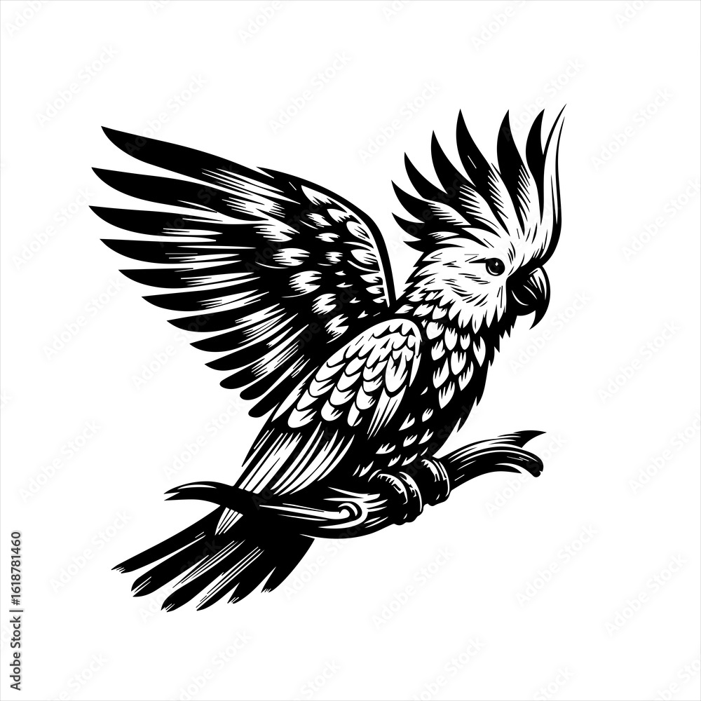 Fototapeta premium Elegant Cockatoo Bird Perched Illustration.