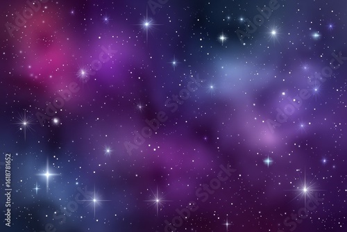 Stunning starry night sky with purple and blue nebula