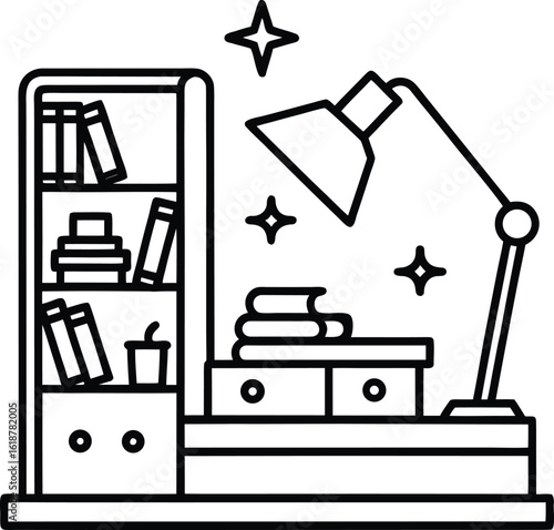 dorm with wall stickers books and lamp