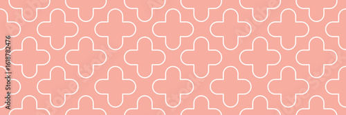 Seamless Geometric Pattern with Rounded Cross Motifs in Soft Coral Pink Outline