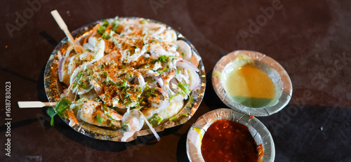 Canvas Print Close-up of Afghan momos with chilli