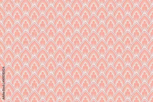 Elegant Seamless Indian Pichwai Mughal Pattern with Stylized Scalloped Arches in Soft Coral Pink