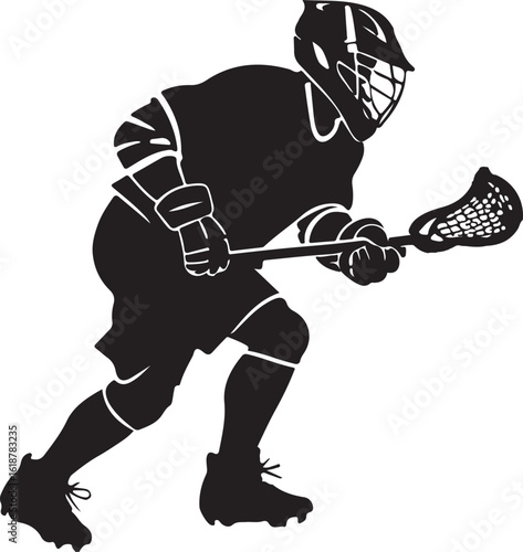 Lacrosse player with stick silhouette