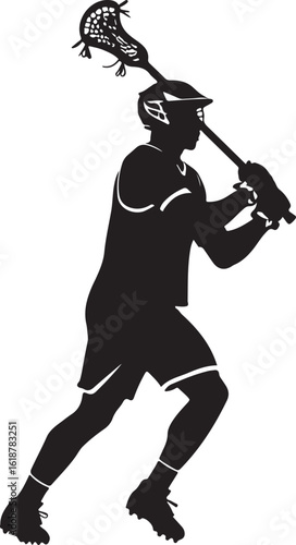 Lacrosse player with stick silhouette