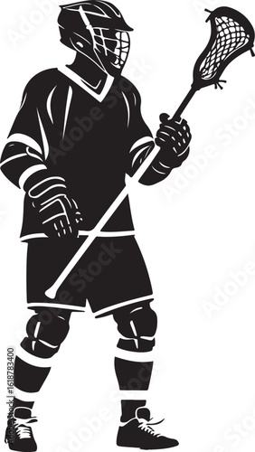 Lacrosse player with stick silhouette