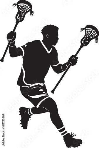 Lacrosse player with stick silhouette