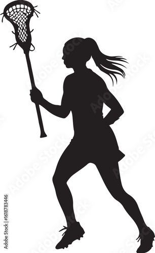 Lacrosse player girl with stick silhouette