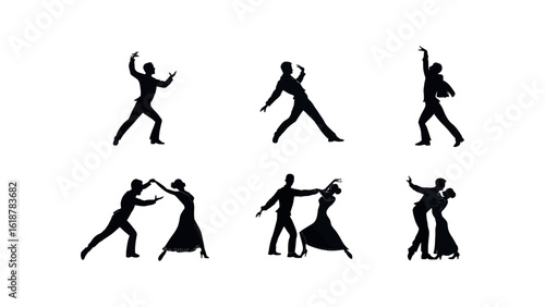 Dynamic Silhouettes of Dancers in Various Poses and Partnered Movements