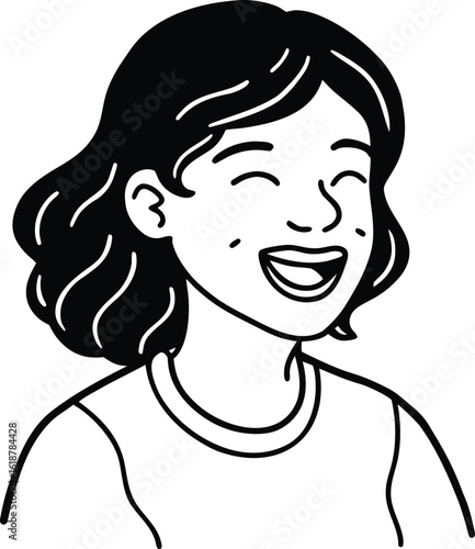 girl laughing softly looking left clean minimal