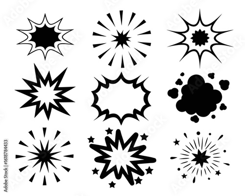 Dynamic comic book style explosive force burst with concentric lines and vibrant color accents for action scenes