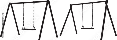 Two empty swings on a playground silhouette