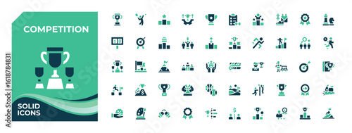 Competition colorful solid icon pack. Contain filled symbols rival, champ, sprint, sport, competitive, fight and more. Minimalist icons collection. Fight icon set. Pixel perfect. Editable vector.