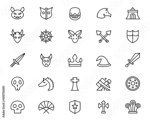 Collection of mythical creature outline icons and silhouettes featuring legendary beasts and fantasy characters for design projects