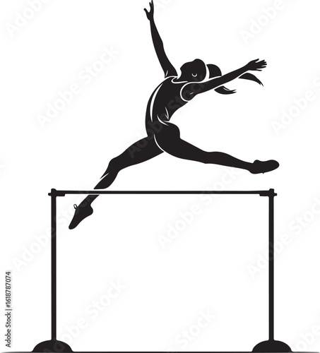 High jumper girl clearing bar silhouette
