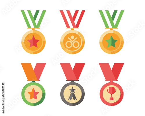 Award recognition for athletic achievement featuring distinct gold silver and bronze medals with detailed ribbon attachments perfect for sporting events and celebrations
