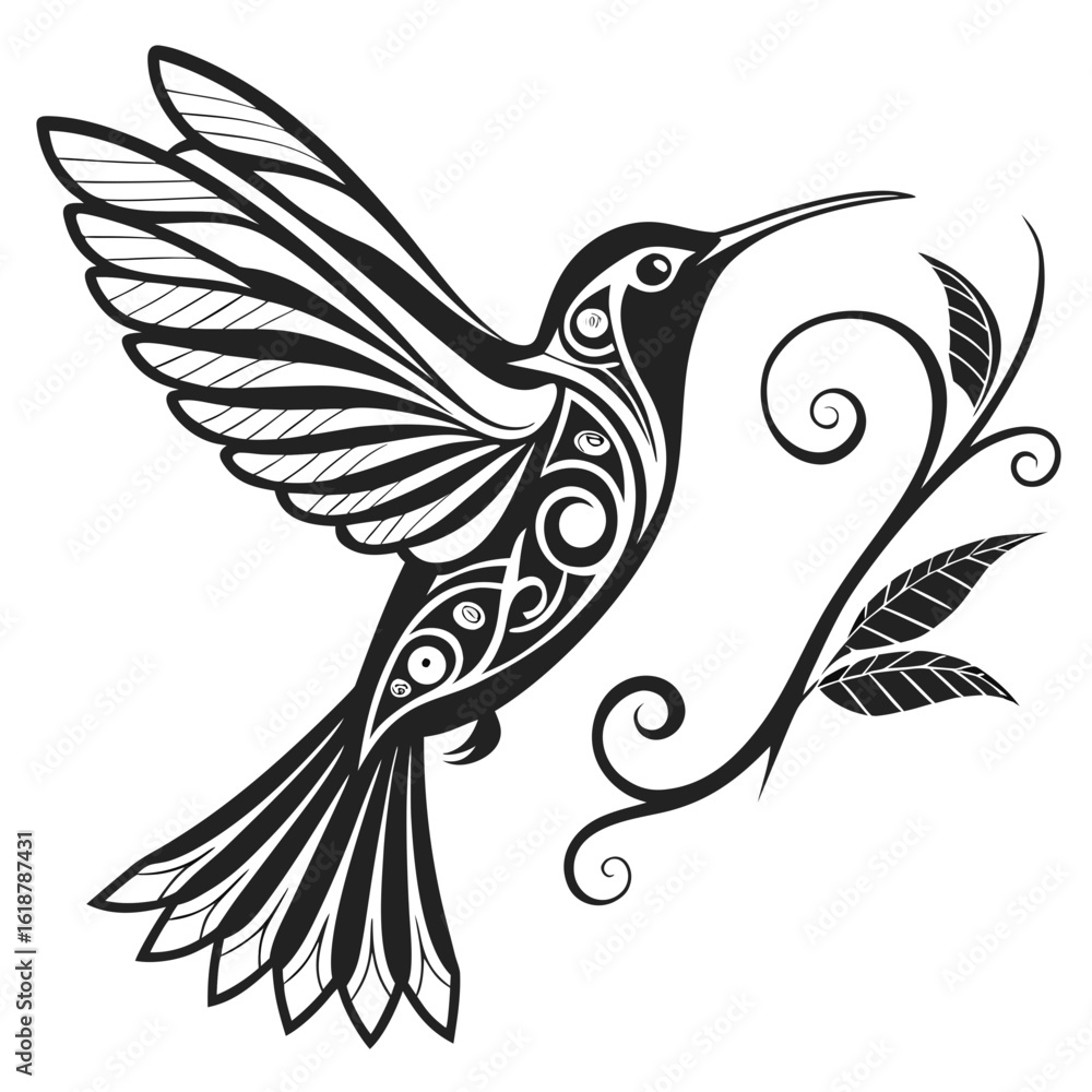 Obraz premium Black Filled Hummingbird Designs With Stylized Wi