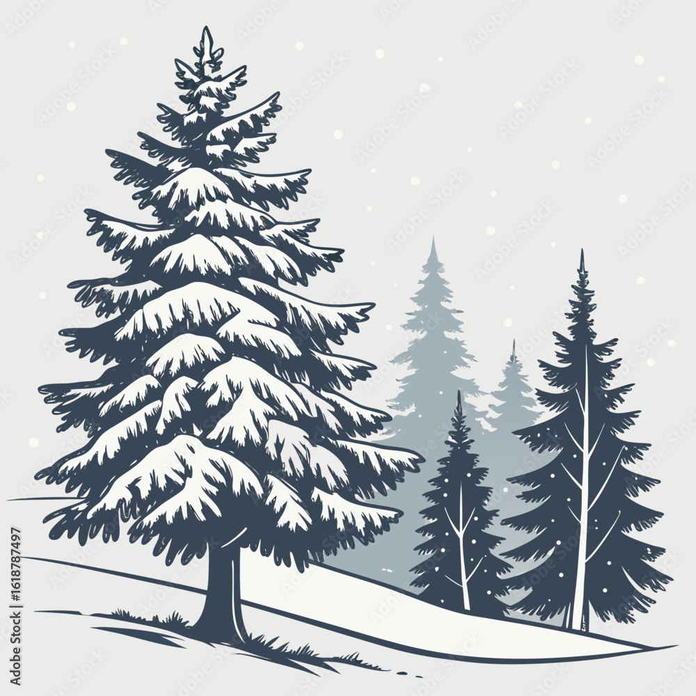 Obraz premium Bundle Of Snow Covered Pine Trees In Solid Shapes